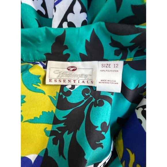 Worthington Essentials Women's Button Down Long Sleeve Top Geo Print Size 12 - Picture 3 of 8